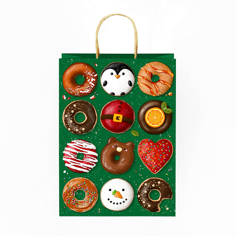 Пакет "НГ. Пончики на зеленом", большой 606x758